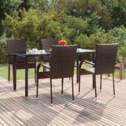 Ensemble à manger de jardin 5 pcs Marron Résine tressée 569915569915