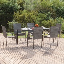 Ensemble à manger de jardin 7 pcs Gris Résine tressée 569917569917