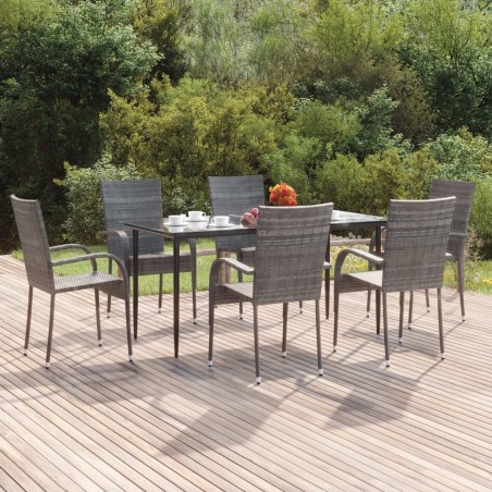 Ensemble à manger de jardin 7 pcs Gris Résine tressée 569917569917