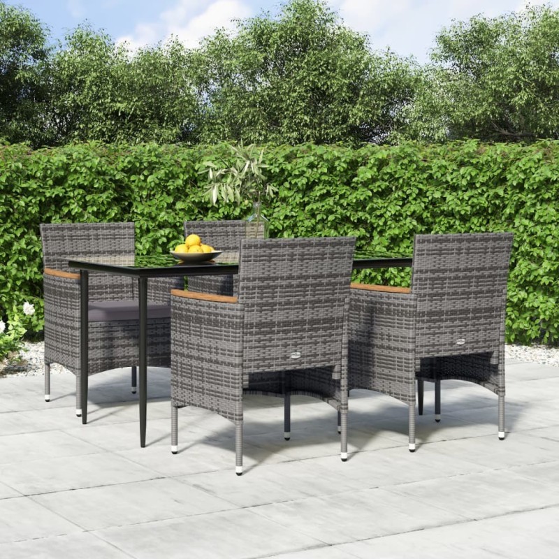 Ensemble à manger de jardin et coussins 5pcs Gris/noir 569919569919
