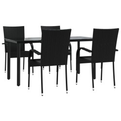 Ensemble à manger de jardin 5 pcs Noir Résine tressée 569921569921