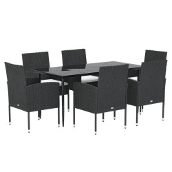 Ensemble à manger de jardin coussins 7pcs Noir Résine tressée 569922569922