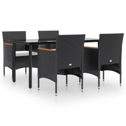 Ensemble à manger de jardin avec coussins 5 pcs Noir 569923569923