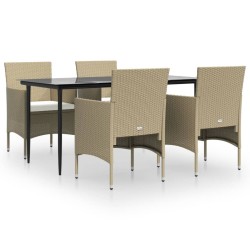 Ensemble à manger de jardin coussins 5 pcs Beige/noir 569924569924