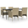 Ensemble à manger de jardin coussins 5 pcs Beige/noir 569924569924