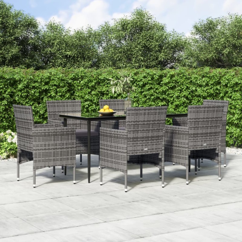 Ensemble à manger de jardin coussins 7pcs Gris et noir 569925569925