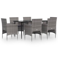 Ensemble à manger de jardin coussins 7pcs Gris et noir 569925569925