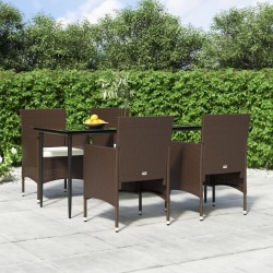 Ensemble à manger de jardin coussins 5 pcs Marron/noir 569926569926