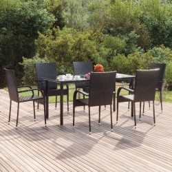 Ensemble à manger de jardin 7 pcs Noir Résine tressée 569927569927