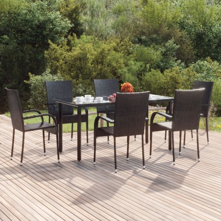 Ensemble à manger de jardin 7 pcs Noir Résine tressée 569927569927