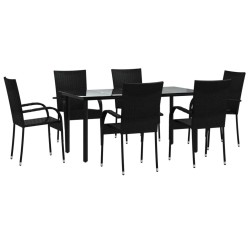 Ensemble à manger de jardin 7 pcs Noir Résine tressée 569927569927