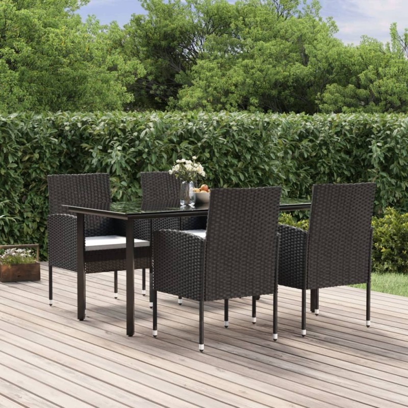 Ensemble à manger de jardin coussins 5pcs Noir Résine tressée 569931569931
