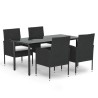 Ensemble à manger de jardin coussins 5pcs Noir Résine tressée 569931569931