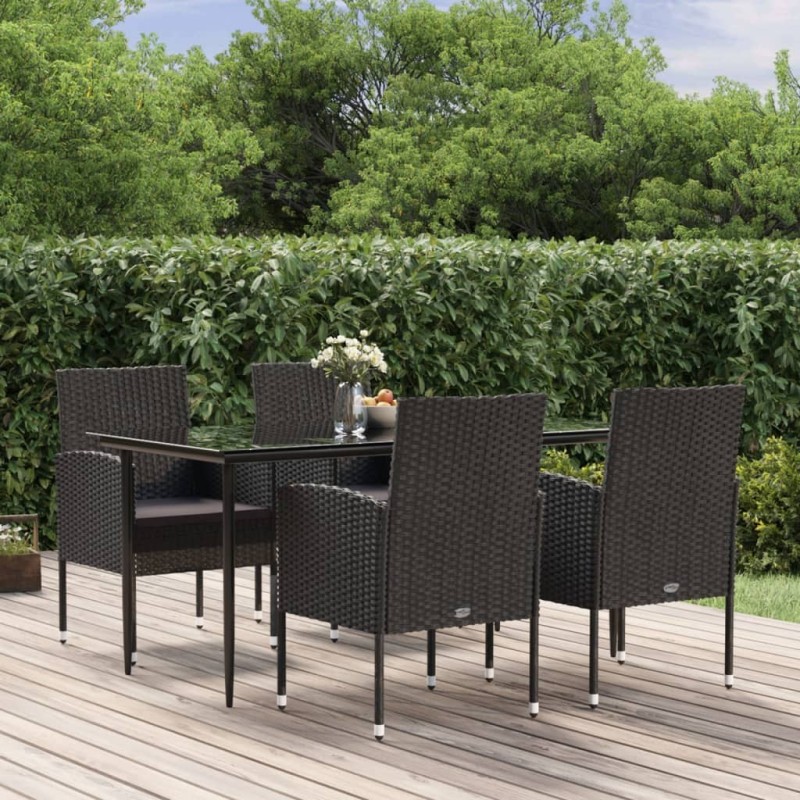 Ensemble à manger de jardin coussins 5pcs Noir Résine tressée 569936569936