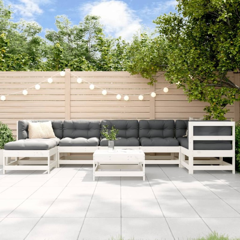 Salon de jardin 8 pcs Blanc Bois de pin massif 569948569948