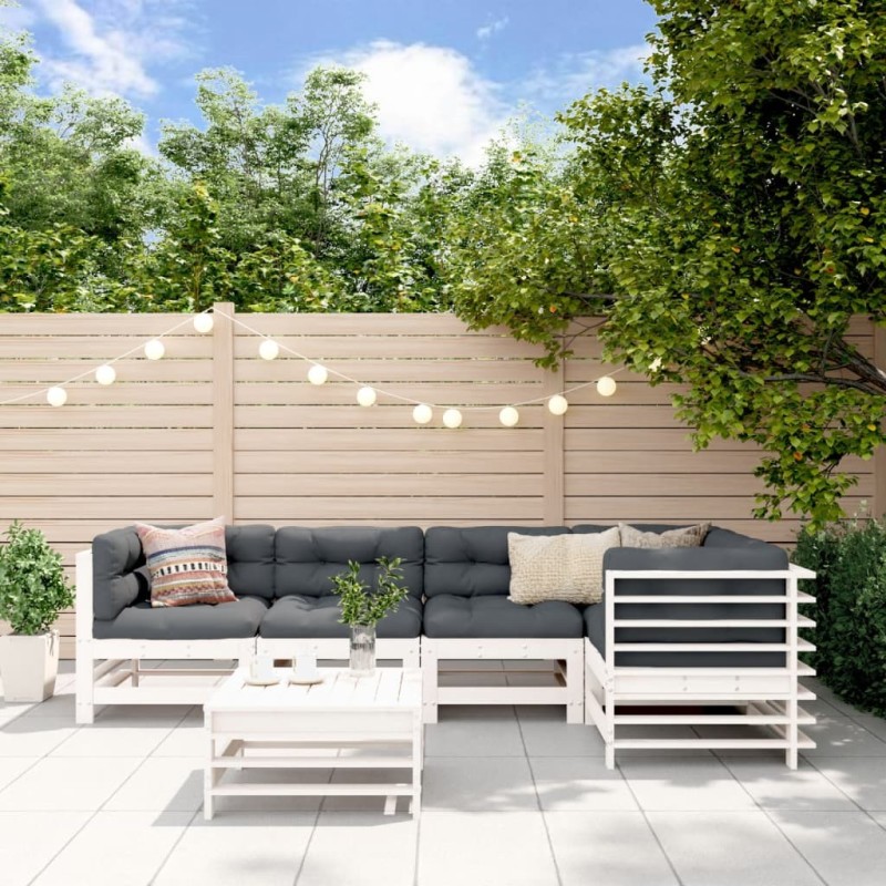 Salon de jardin 6 pcs Blanc Bois de pin massif 569958569958