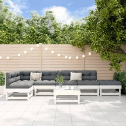 Salon de jardin 7 pcs Blanc Bois de pin massif 569967569967