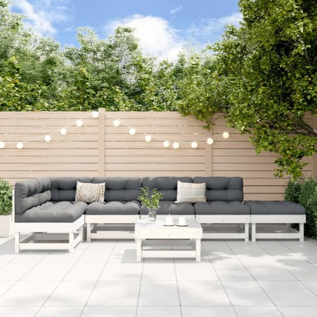 Salon de jardin 7 pcs Blanc Bois de pin massif 569967569967