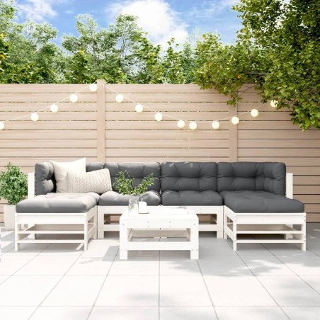 Salon de jardin 7 pcs Blanc Bois de pin massif 569970569970