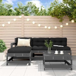 Salon de jardin 5 pcs avec coussins gris bois massif 569974569974
