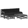Salon de jardin 5 pcs avec coussins gris bois massif 569974569974
