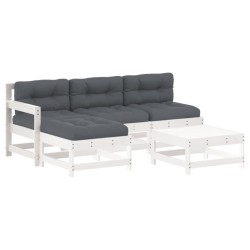 Salon de jardin 5 pcs avec coussins blanc bois massif 569978569978
