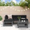 Salon de jardin 5 pcs avec coussins gris bois massif 569984569984