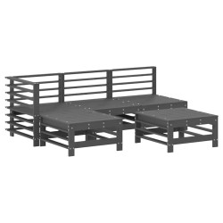 Salon de jardin 5 pcs avec coussins gris bois massif 569984569984