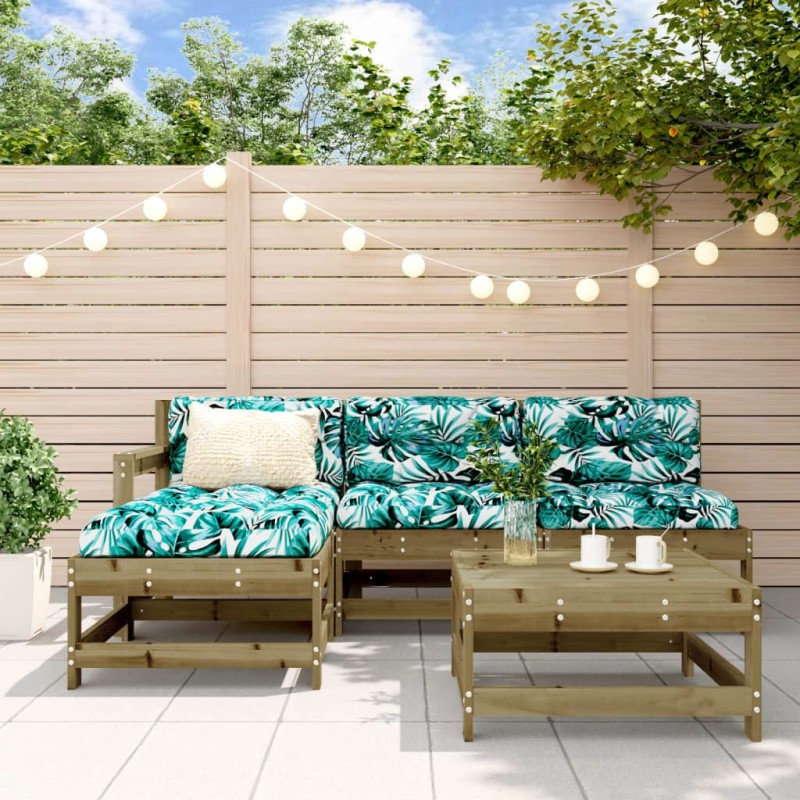 Salon de jardin 5 pcs avec coussins bois de pin imprégné 569985569985