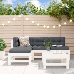 Salon de jardin 5 pcs avec coussins blanc bois massif 569993569993