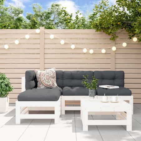 Salon de jardin 5 pcs avec coussins blanc bois massif 569993569993