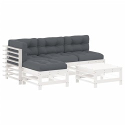 Salon de jardin 5 pcs avec coussins blanc bois massif 569993569993