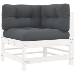 Salon de jardin 5 pcs avec coussins blanc bois massif 569993569993