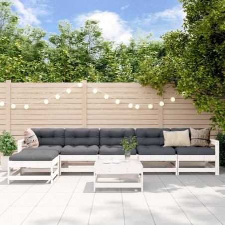 Salon de jardin 7 pcs Blanc Bois de pin massif  569994569994