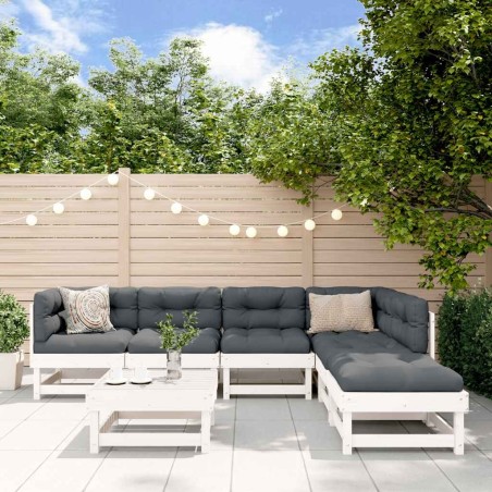 Salon de jardin 7 pcs avec coussins blanc bois massif 570017570017