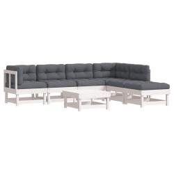 Salon de jardin 7 pcs avec coussins blanc bois massif 570017570017