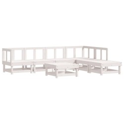 Salon de jardin 7 pcs avec coussins blanc bois massif 570017570017