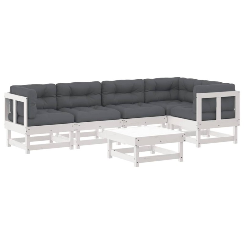 Salon de jardin 6 pcs avec coussins blanc bois massif 570021570021