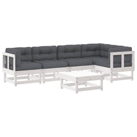 Salon de jardin 6 pcs avec coussins blanc bois massif 570021570021