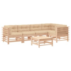 Salon de jardin 6 pcs avec coussins bois massif 570023570023