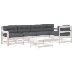 Salon de jardin 6 pcs avec coussins blanc bois massif 570025570025
