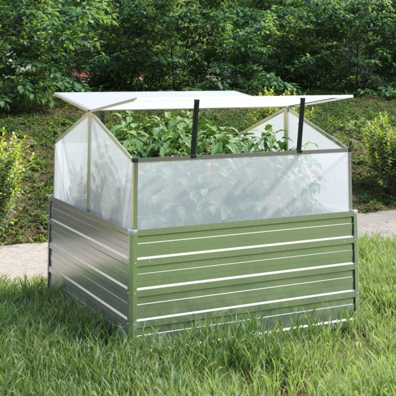 Lit surélevé de jardin avec serre 100x100x85 cm Argenté 570071570071