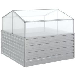 Lit surélevé de jardin avec serre 100x100x85 cm Argenté 570071570071