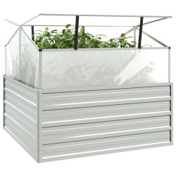 Lit surélevé de jardin avec serre 100x100x85 cm Argenté 570071570071