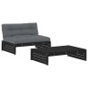 Salon de jardin 2 pcs avec coussins noir bois massif 570073570073