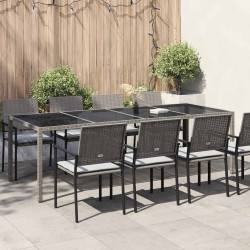 Table de jardin gris 250x100x75 cm Verre trempé et poly rotin 570087570087