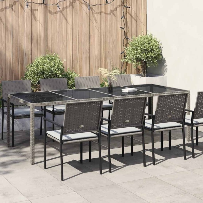 Table de jardin gris 250x100x75 cm Verre trempé et poly rotin 570087570087