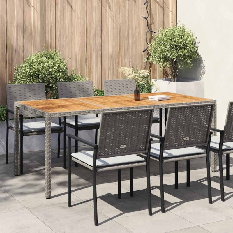 Table de jardin 190x90x75 cm Résine tressée/bois d'acacia Gris 570094570094