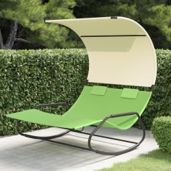 Chaise longue double à bascule avec auvent Vert et crème 570096570096