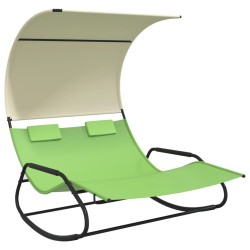 Chaise longue double à bascule avec auvent Vert et crème 570096570096